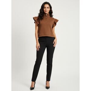 SSYS Brown Textured Half-Zip Ruffle Flutter Sleeve Top - Size M